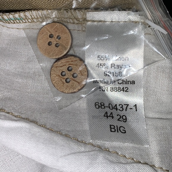 Men’s Linen Blend Cargo Pants Khaki - Picture 4 of 5